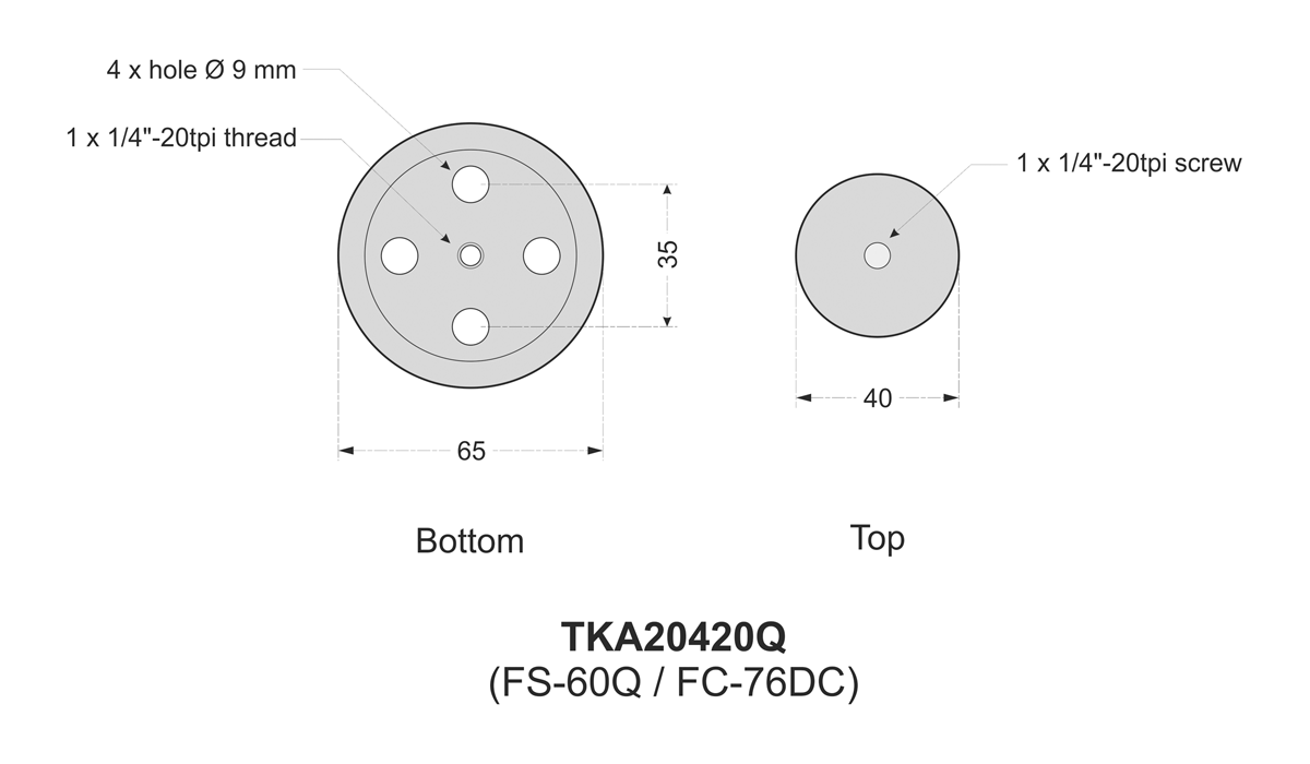 Footprints of top plate and rings of the Takahashi 80QS cradle